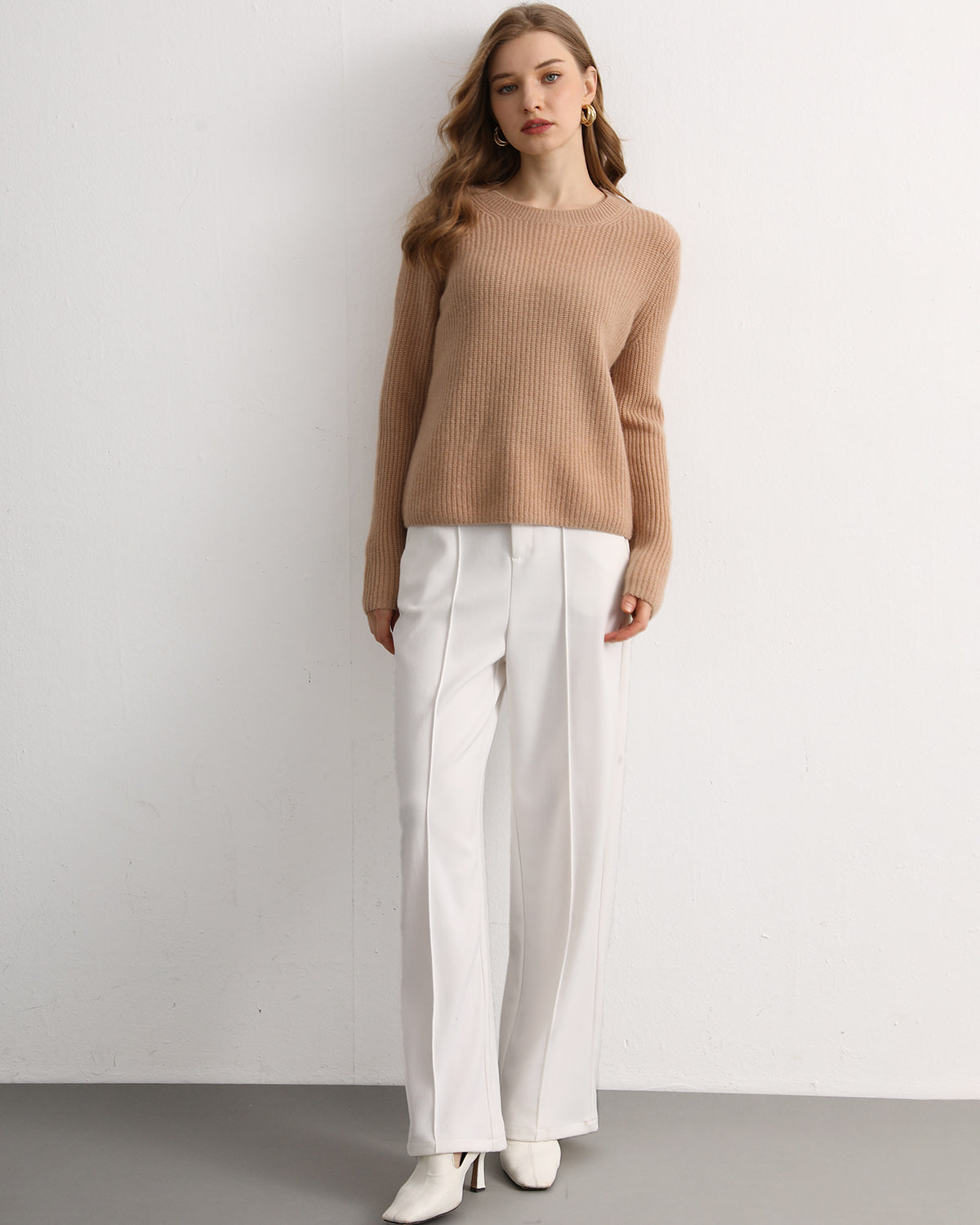 Half-Cardigan Crewneck Cashmere Sweater