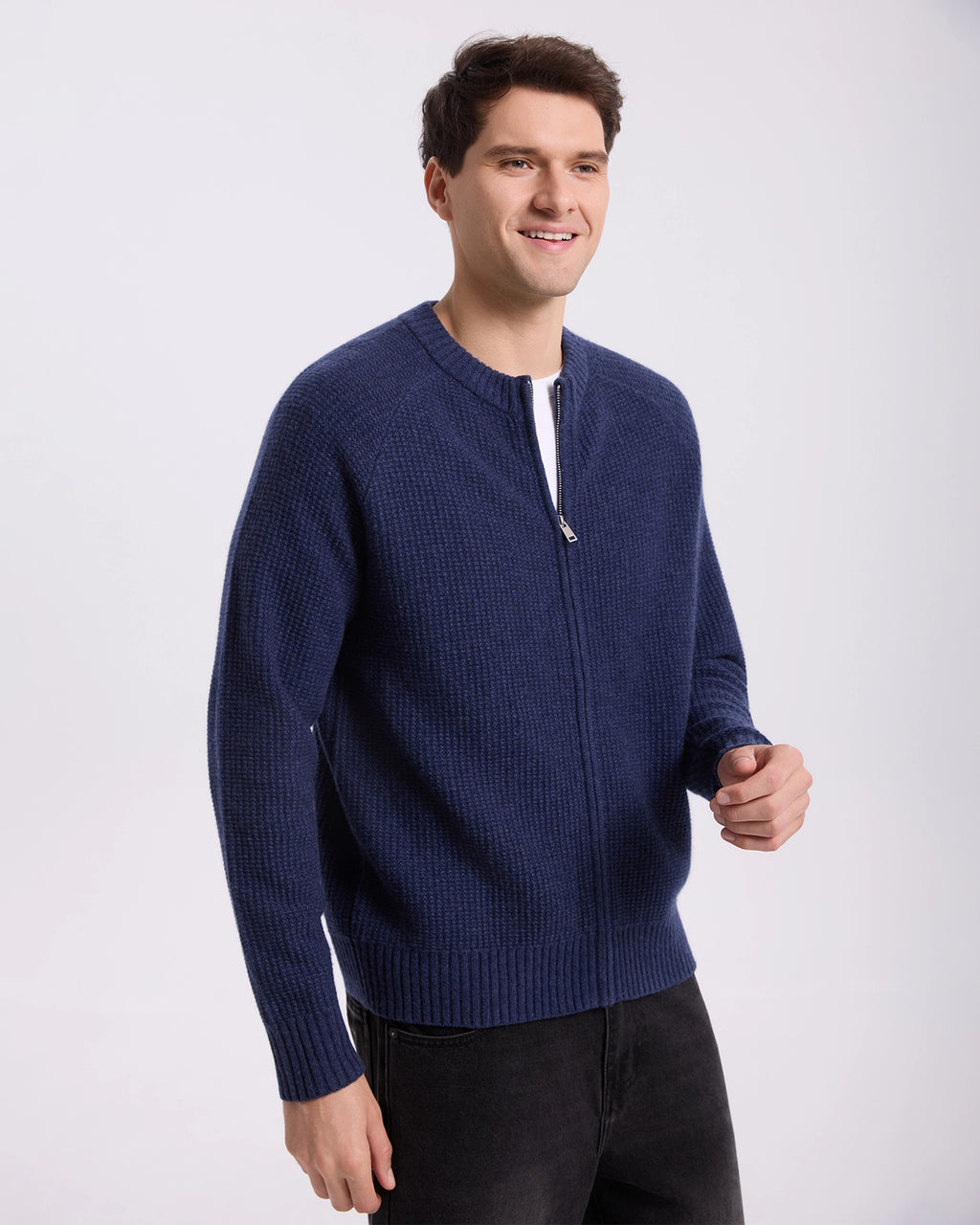 Jacquard Cashmere Zip up Cardigan