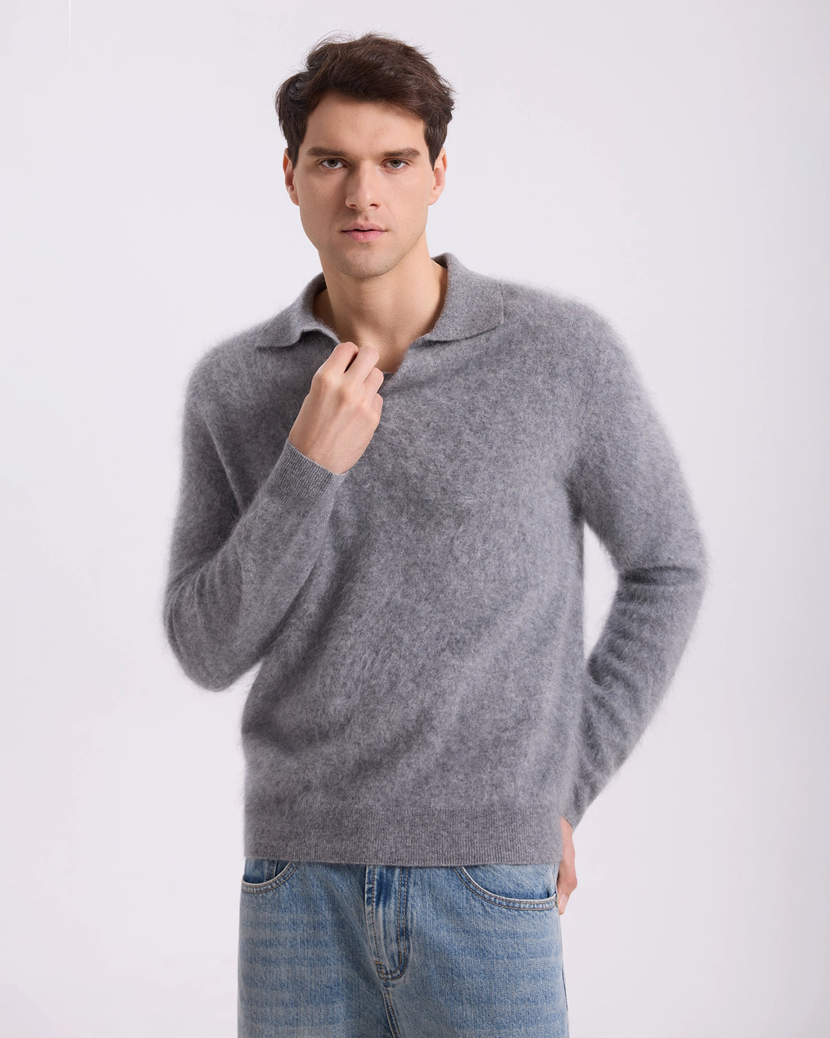Brushed Cashmere Polo Sweater