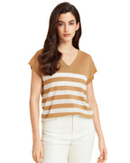 Stripe V neck Silk T shirt