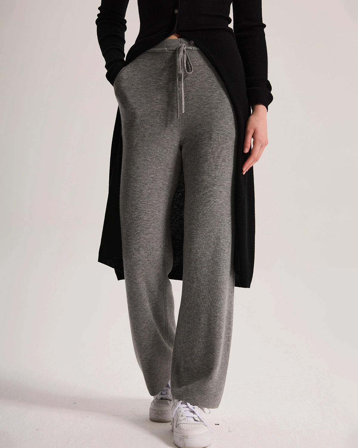 Cashmere Ribbed Wide-Leg Pant
