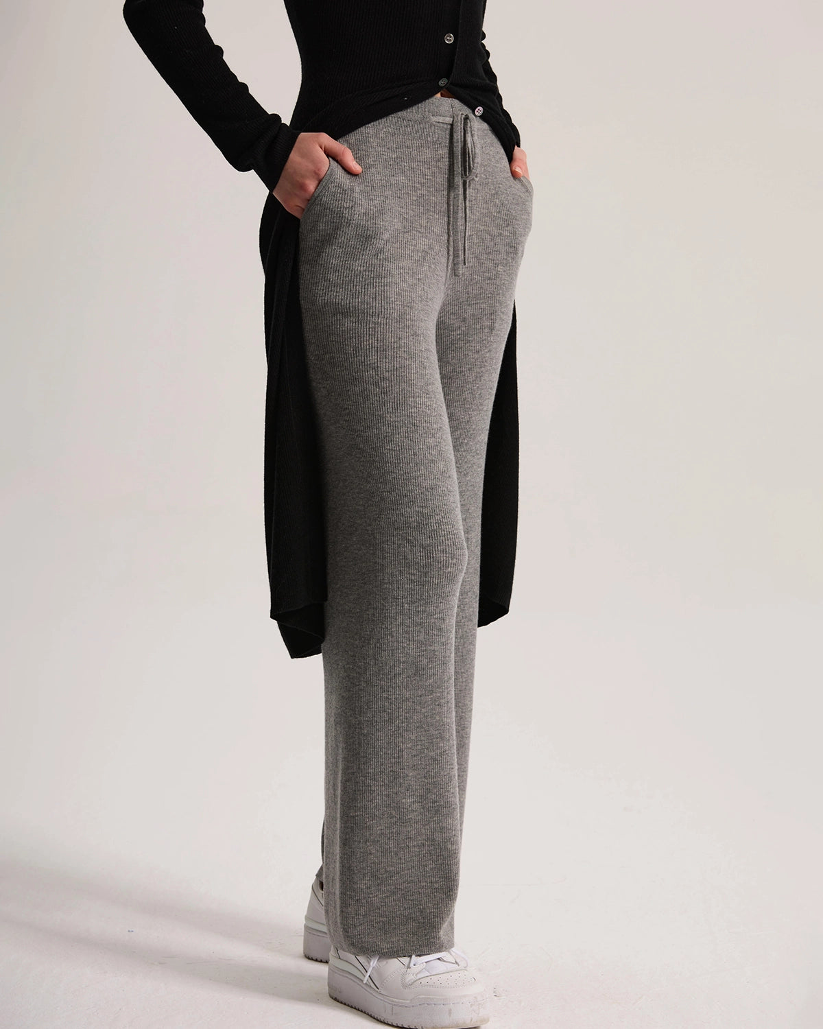 Cashmere Ribbed Wide-Leg Pant