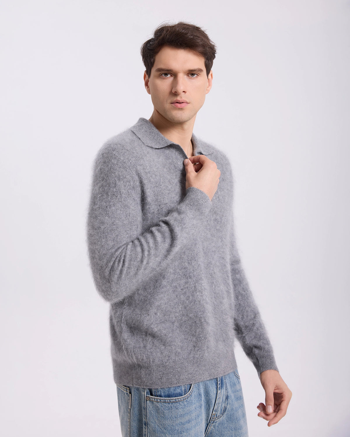 Brushed Cashmere Polo Sweater