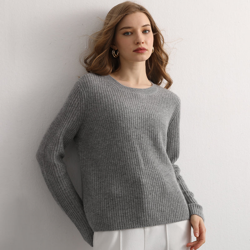 Crewneck Ribbed Cashmere Sweater(50% Recycled)