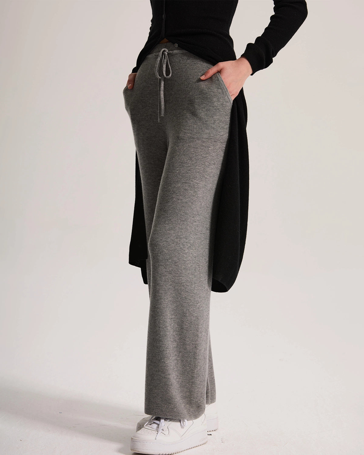 Cashmere Ribbed Wide-Leg Pant