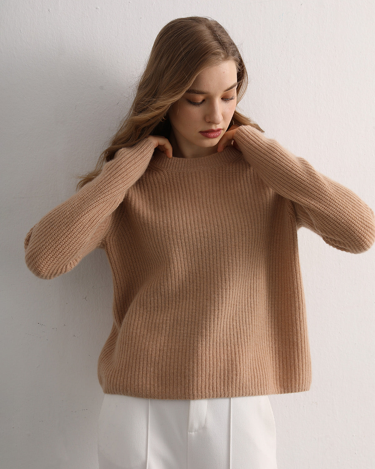Half-Cardigan Crewneck Cashmere Sweater