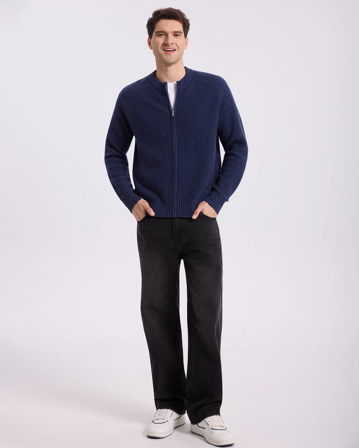 Jacquard Cashmere Zip up Cardigan