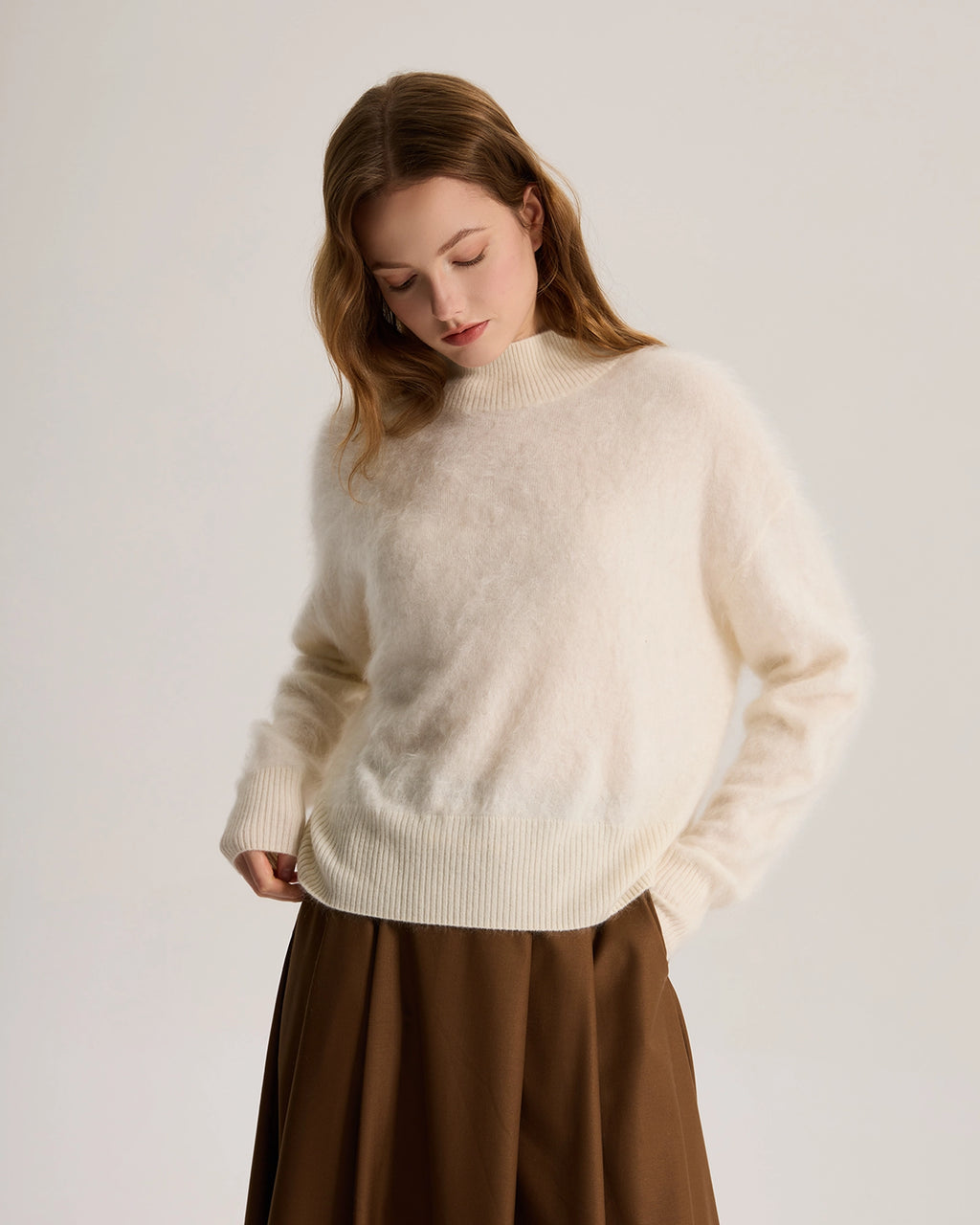 Mock Neck Brushed Cashmere Sweater