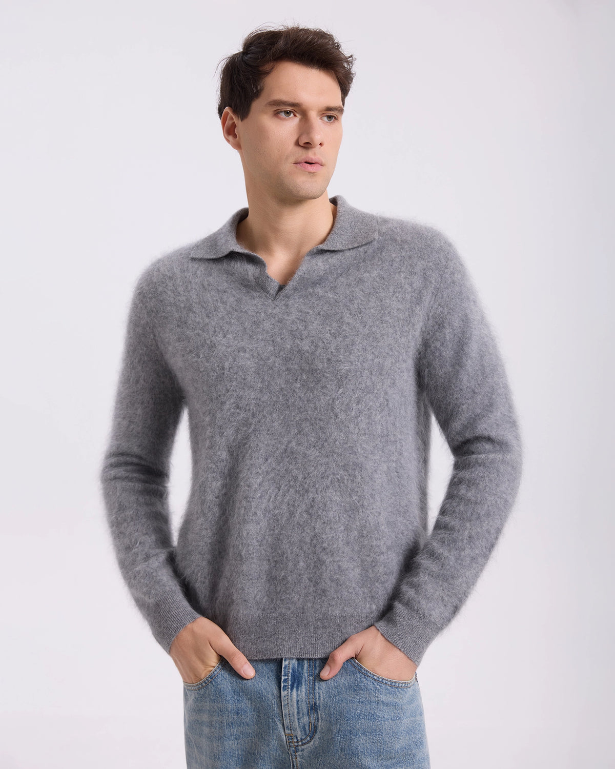 Brushed Cashmere Polo Sweater