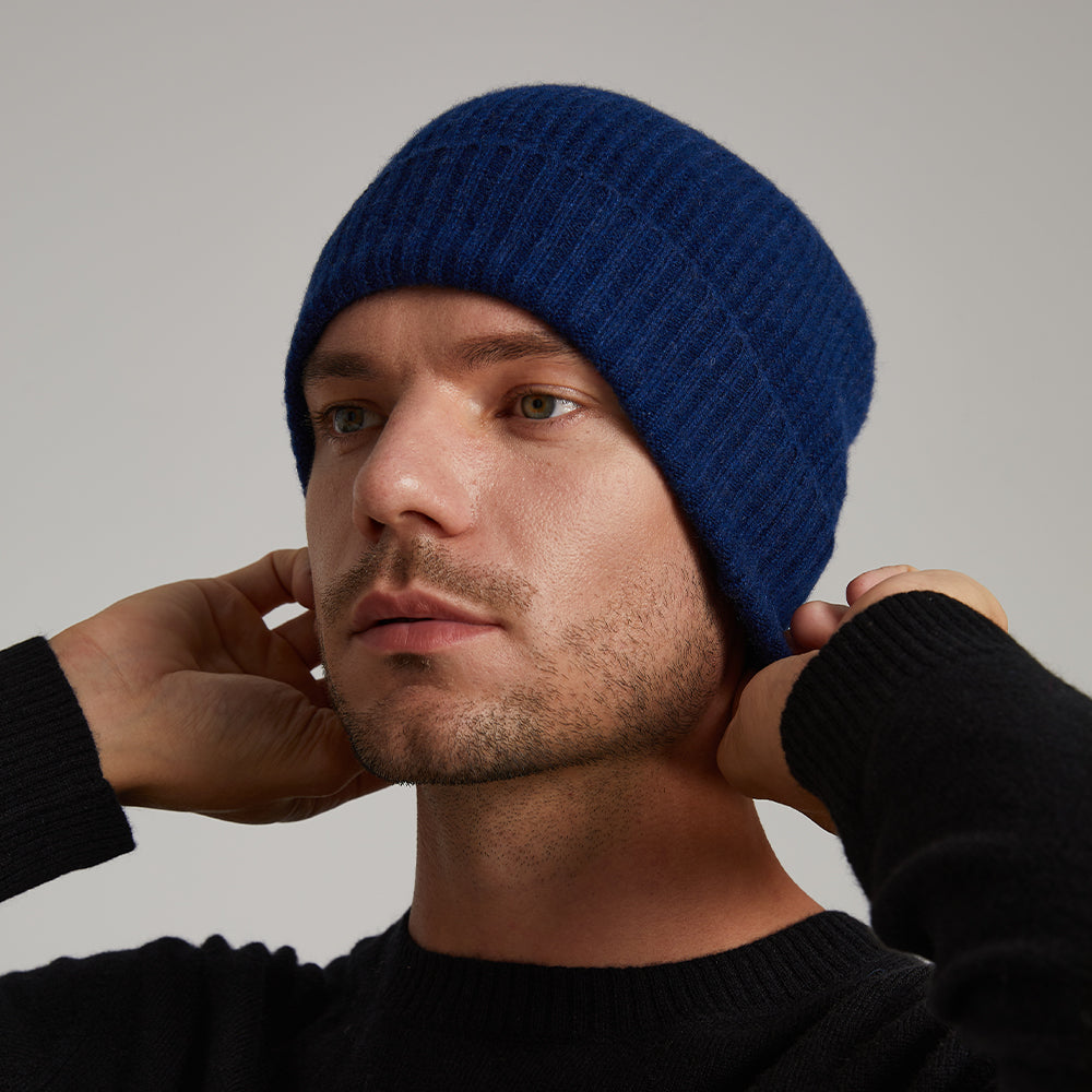 Unisex Cashmere Ribbed Beanie