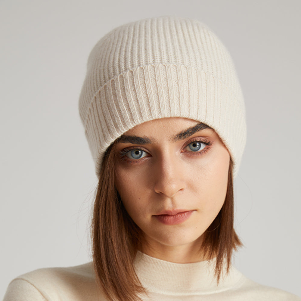 Unisex Cashmere Ribbed Beanie