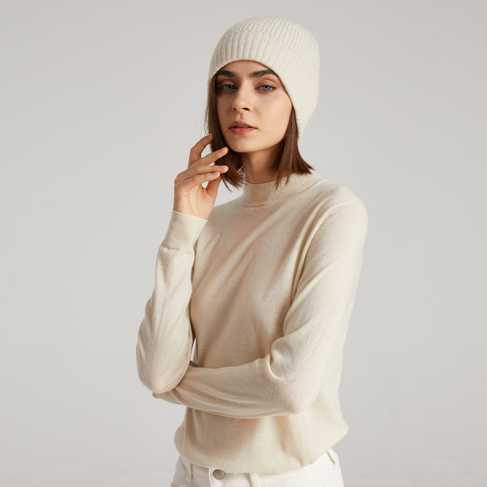 Unisex Cashmere Ribbed Beanie