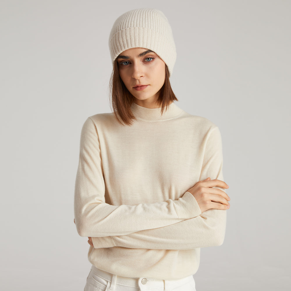 Unisex Cashmere Ribbed Beanie