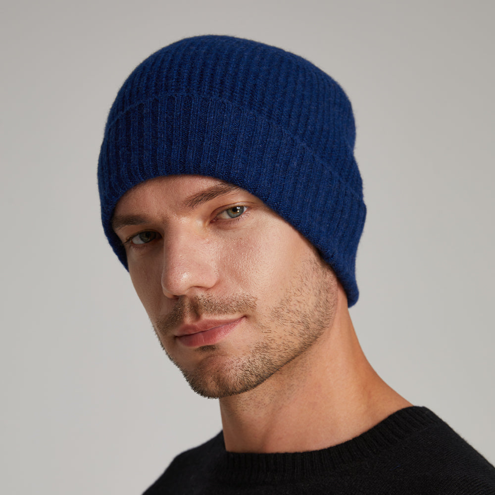 Unisex Cashmere Ribbed Beanie