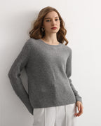 Half-Cardigan Crewneck Cashmere Sweater