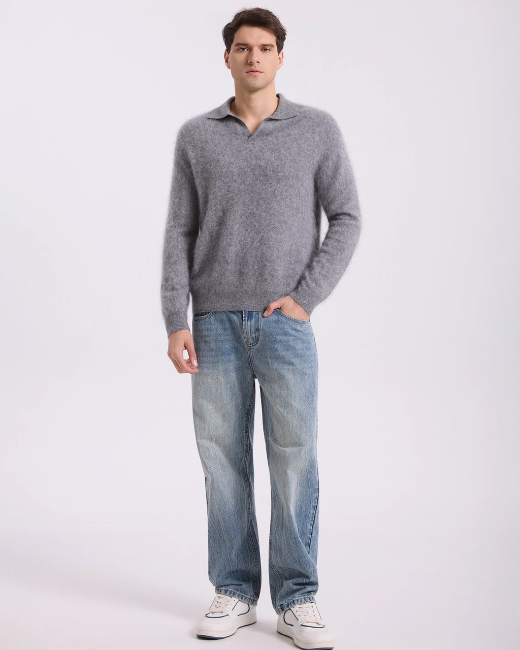 Brushed Cashmere Polo Sweater