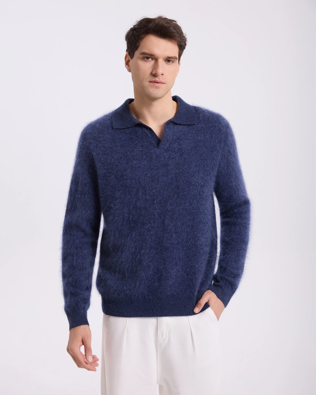 Brushed Cashmere Polo Sweater