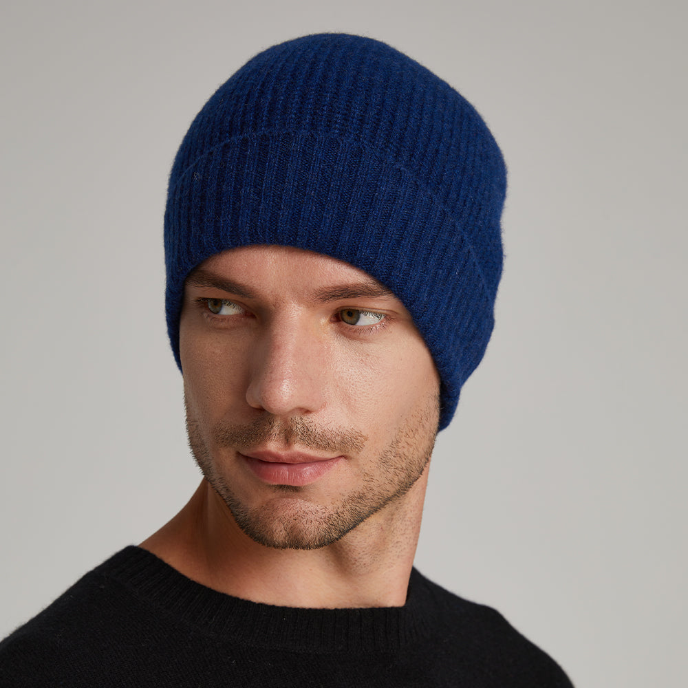 Unisex Cashmere Ribbed Beanie