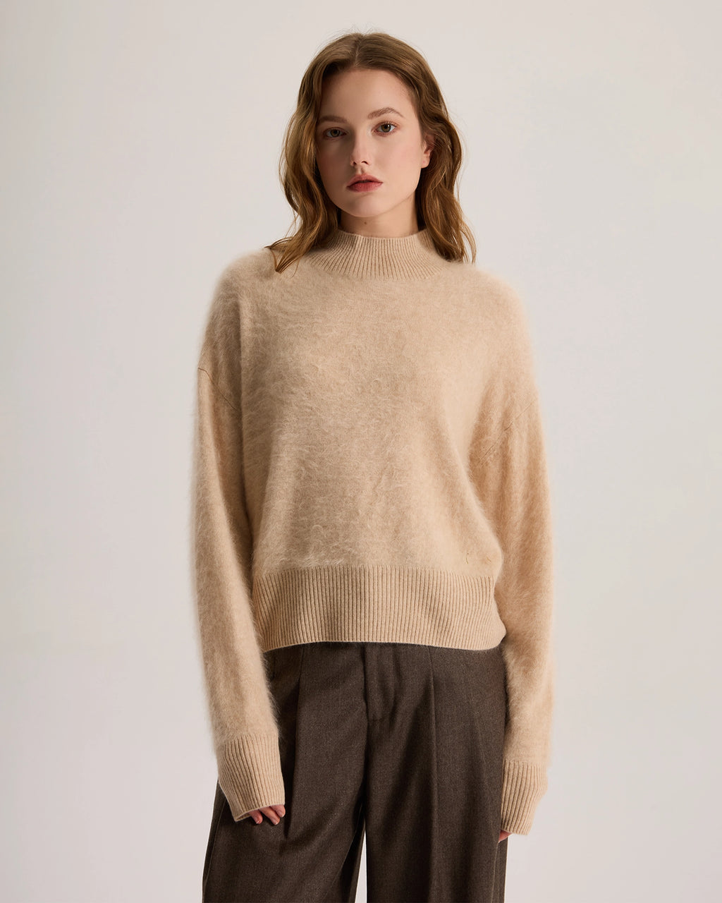 Mock Neck Brushed Cashmere Sweater