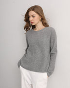 Half-Cardigan Crewneck Cashmere Sweater