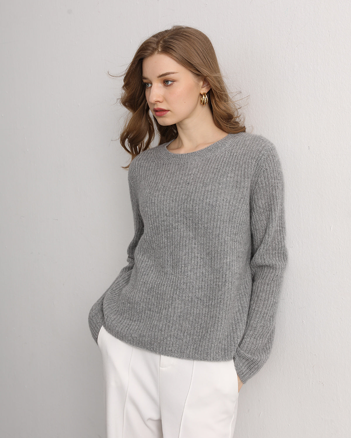 Half-Cardigan Crewneck Cashmere Sweater