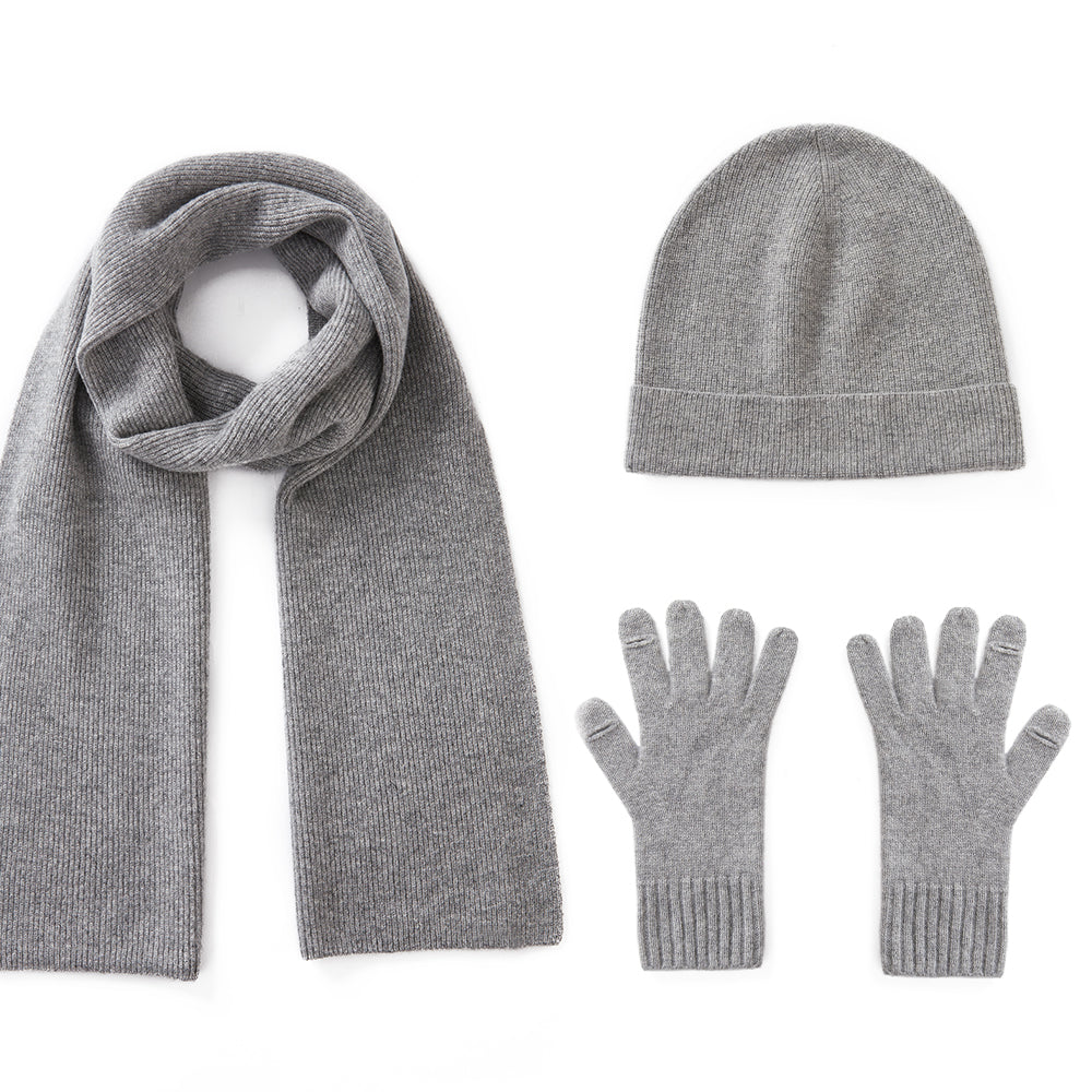 Cashmere Scarf Beanie Gloves 3 set