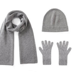 Cashmere Scarf Beanie Gloves 3 set