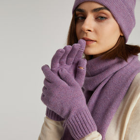 Cashmere Scarf Beanie Gloves 3 set