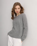 Half-Cardigan Crewneck Cashmere Sweater