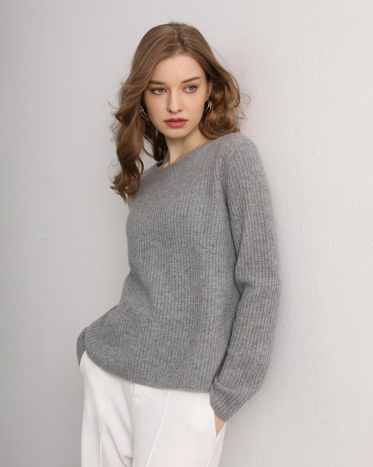 Half-Cardigan Crewneck Cashmere Sweater