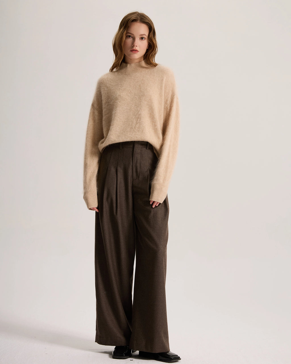 Mock Neck Brushed Cashmere Sweater