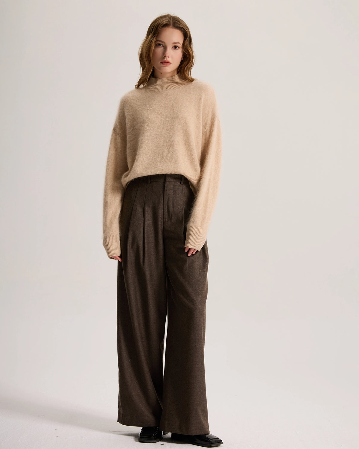 Mock Neck Brushed Cashmere Sweater