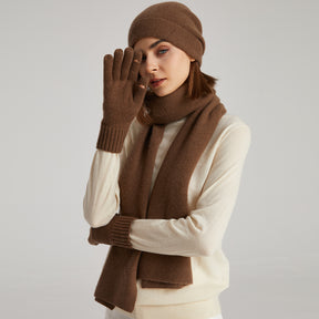 Cashmere Scarf Beanie Gloves 3 set