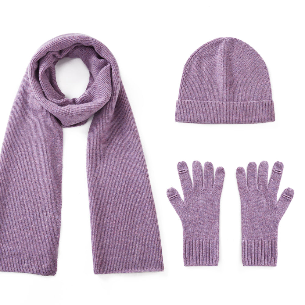 Cashmere Scarf Beanie Gloves 3 set