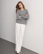Half-Cardigan Crewneck Cashmere Sweater