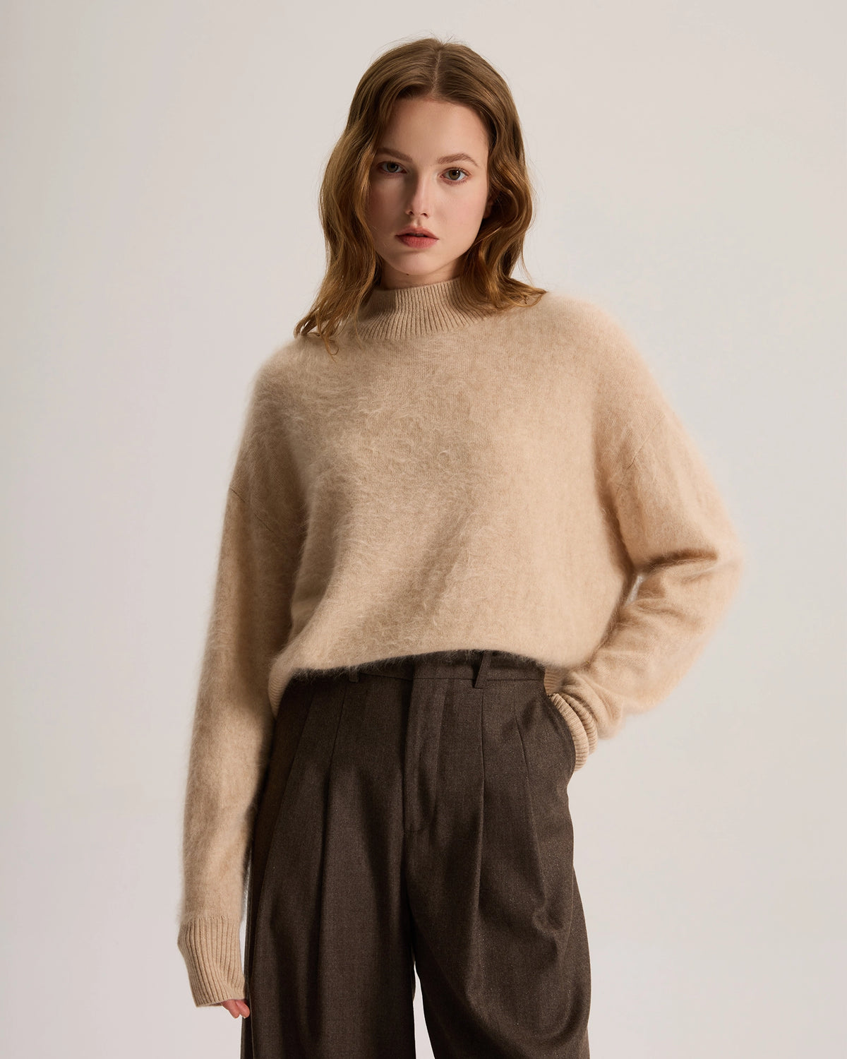 Mock Neck Brushed Cashmere Sweater