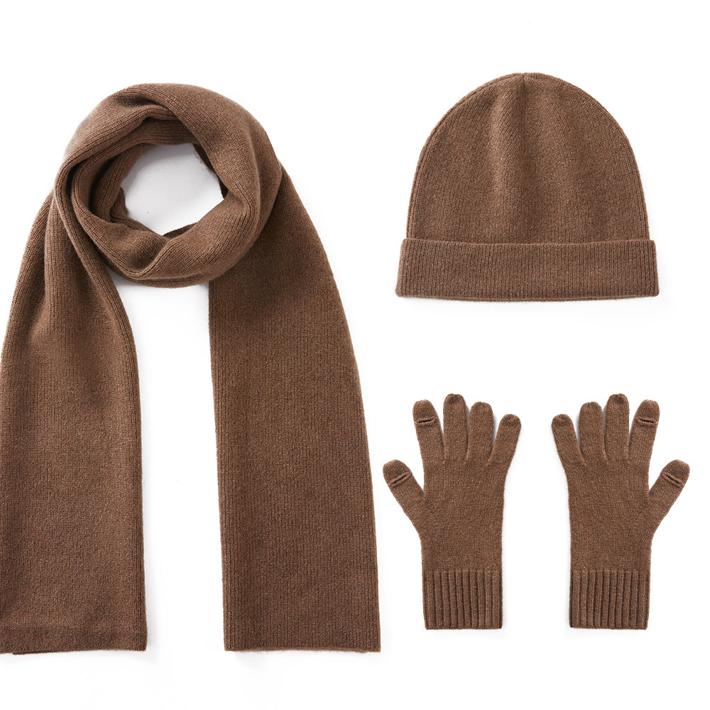 Cashmere Scarf Beanie Gloves 3 set