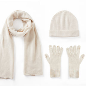 Cashmere Scarf Beanie Gloves 3 set