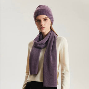 100% Women Pure Cashmere Beanie Hat & Cashmere Scarf Set