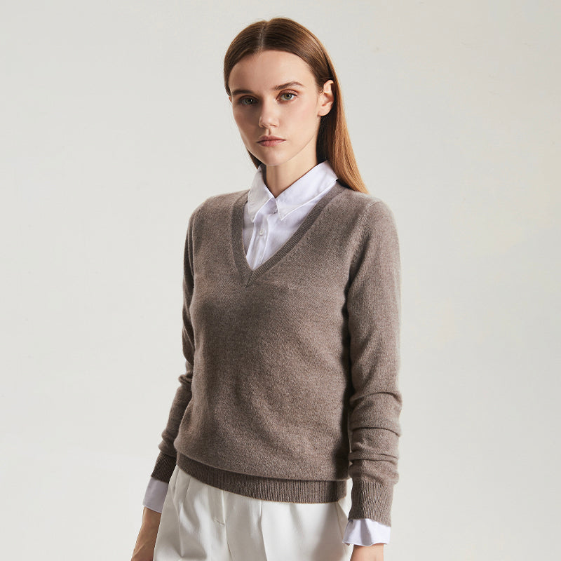 Undyed V-Neck 100 Cashmere Sweater