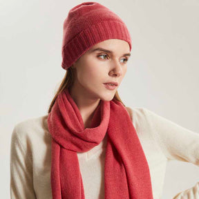 100% Women Pure Cashmere Beanie Hat & Cashmere Scarf Set