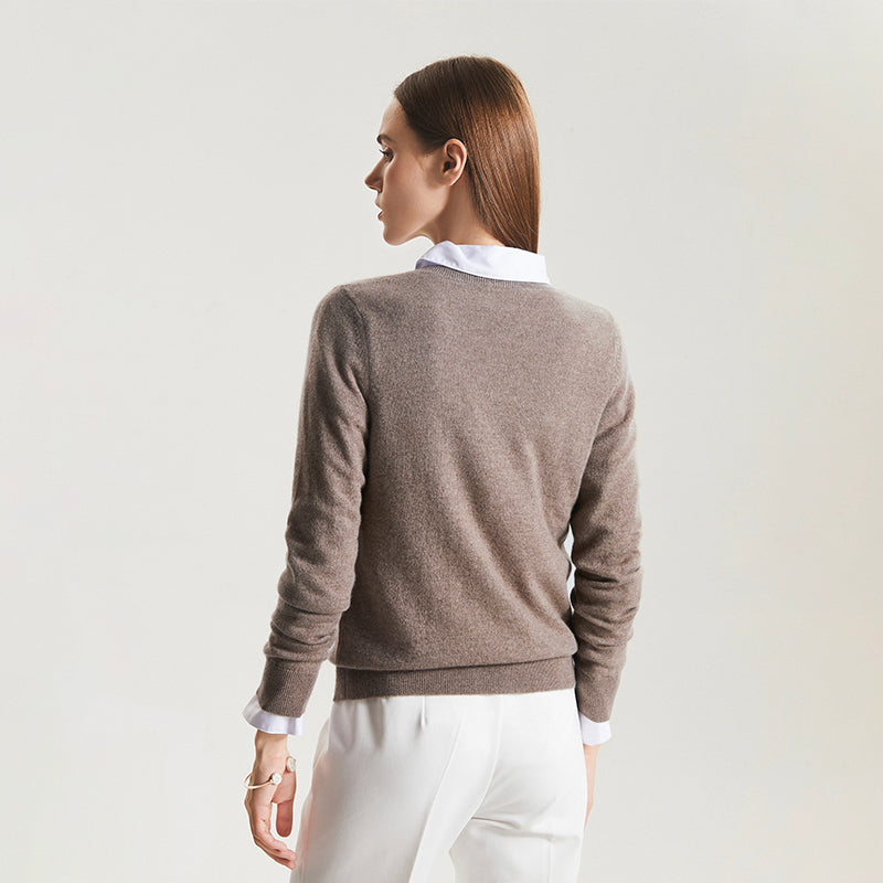 Undyed V-Neck 100 Cashmere Sweater