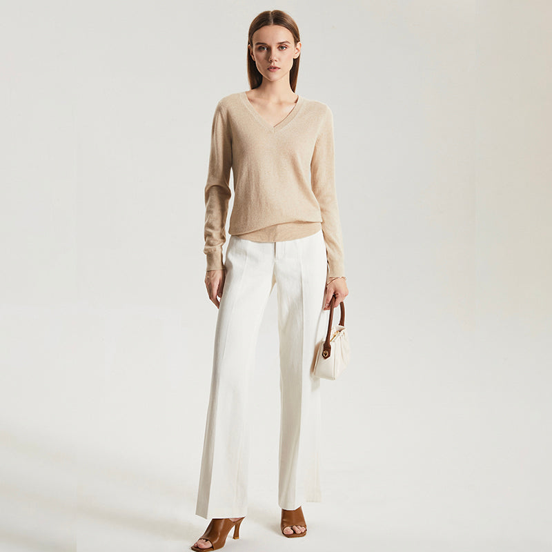 Undyed V-Neck 100 Cashmere Sweater