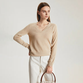 Undyed V-Neck 100 Cashmere Sweater