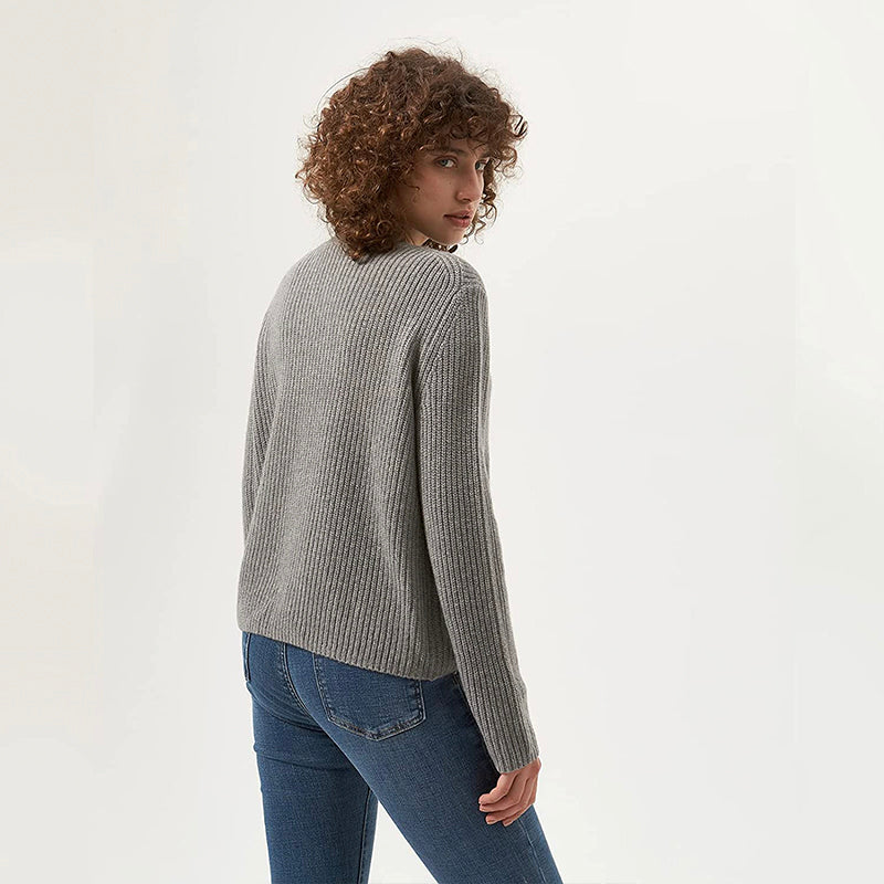 Women's Essential Cashmere Crewneck Ribbed Pullover Sweater