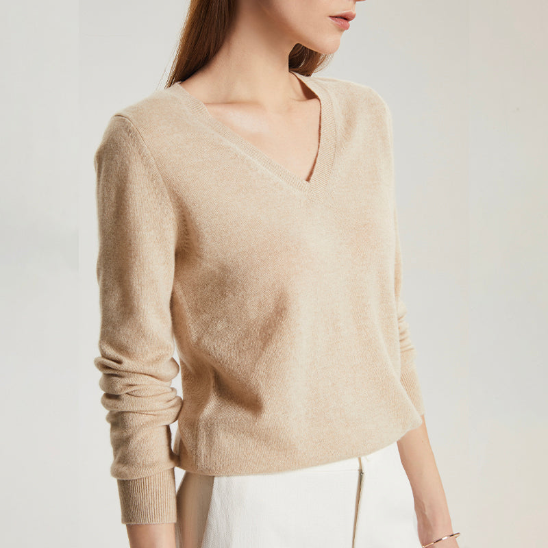 Undyed V-Neck 100 Cashmere Sweater