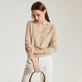 Undyed V-Neck 100 Cashmere Sweater